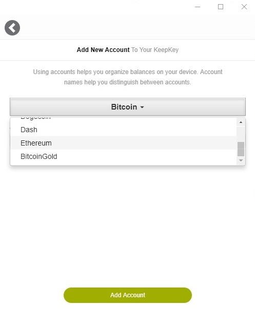 Select account to add in Keepkey wallet